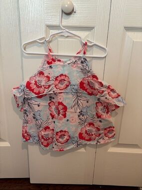 Janie and Jack Pink Red Floral Cold-Shoulder Tank